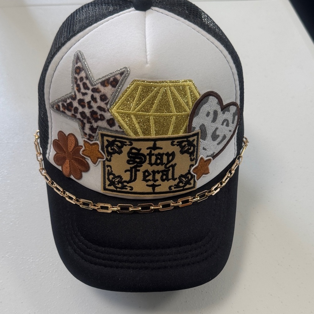 Black and White Trucker Hat with Patches